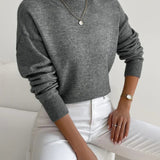 Women's Mock Neck Relaxed Knit Sweater - Everyday Comfort | Autumn - Dark Gray