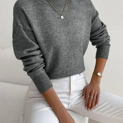 Women's Mock Neck Relaxed Knit Sweater - Everyday Comfort | Autumn - Dark Gray