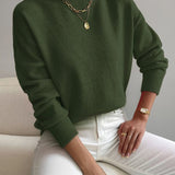 Women's Mock Neck Relaxed Knit Sweater - Everyday Comfort | Autumn - Green