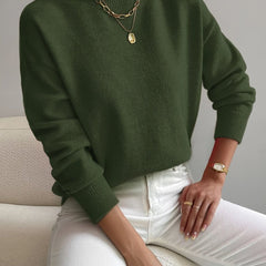 Women's Mock Neck Relaxed Knit Sweater - Everyday Comfort | Autumn - Green