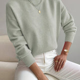 Women's Mock Neck Relaxed Knit Sweater - Everyday Comfort | Autumn - Light Green