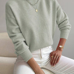 Women's Mock Neck Relaxed Knit Sweater - Everyday Comfort | Autumn - Light Green