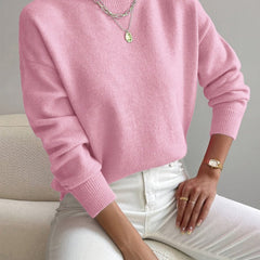 Women's Mock Neck Relaxed Knit Sweater - Everyday Comfort | Autumn - Light Pink