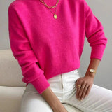 Women's Mock Neck Relaxed Knit Sweater - Everyday Comfort | Autumn - Pink