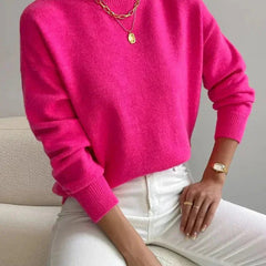 Women's Mock Neck Relaxed Knit Sweater - Everyday Comfort | Autumn - Pink