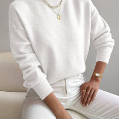 Women's Mock Neck Relaxed Knit Sweater - Everyday Comfort | Autumn - White