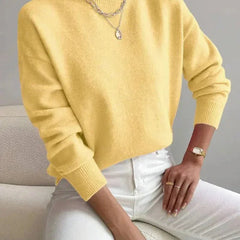 Women's Mock Neck Relaxed Knit Sweater - Everyday Comfort | Autumn - Yellow