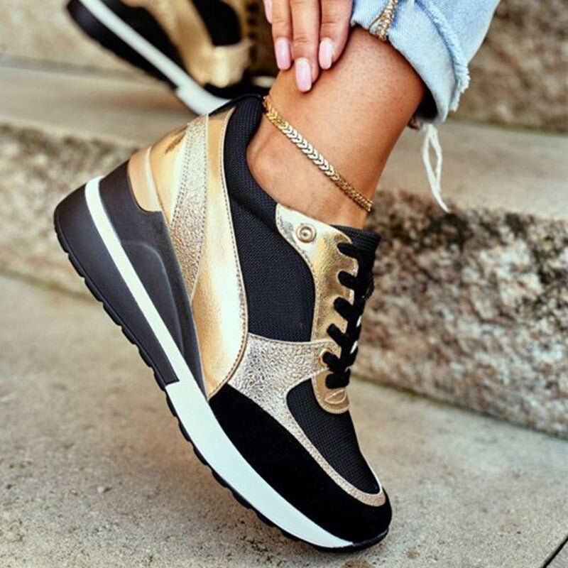 Women's Modern Sneakers with Cushioned Comfort - Everyday Style - Gold