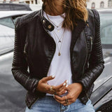 Women's Moto Faux Leather Jacket - Asymmetric Zip | Autumn - Black
