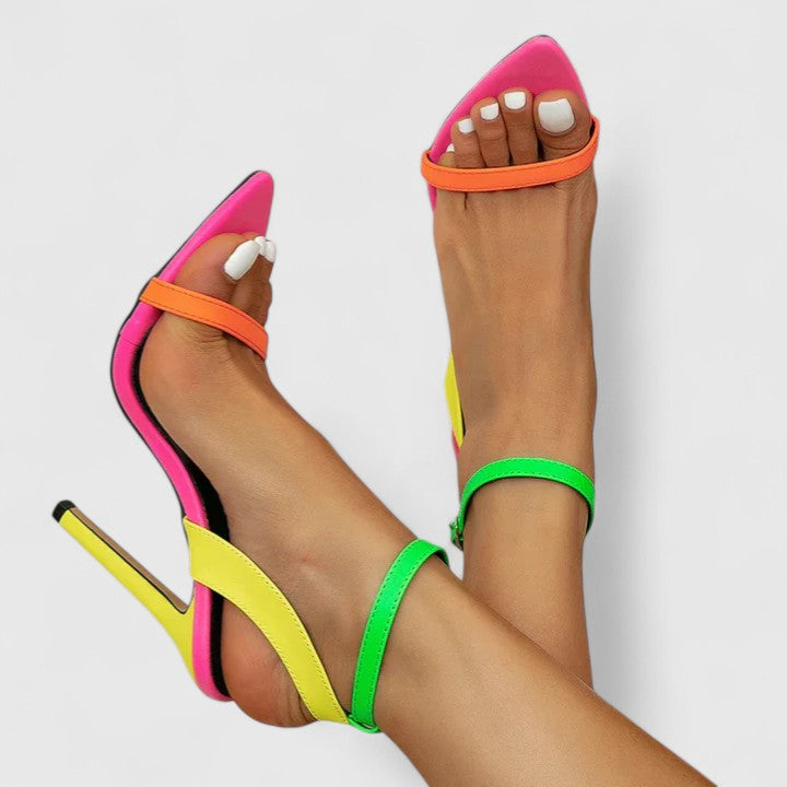 Women's Multicolor Stiletto Heels - Bold Color Block Design | Summer