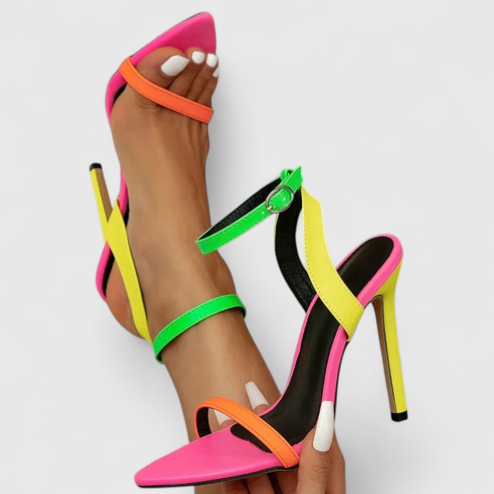 Women's Multicolor Stiletto Heels - Bold Color Block Design | Summer