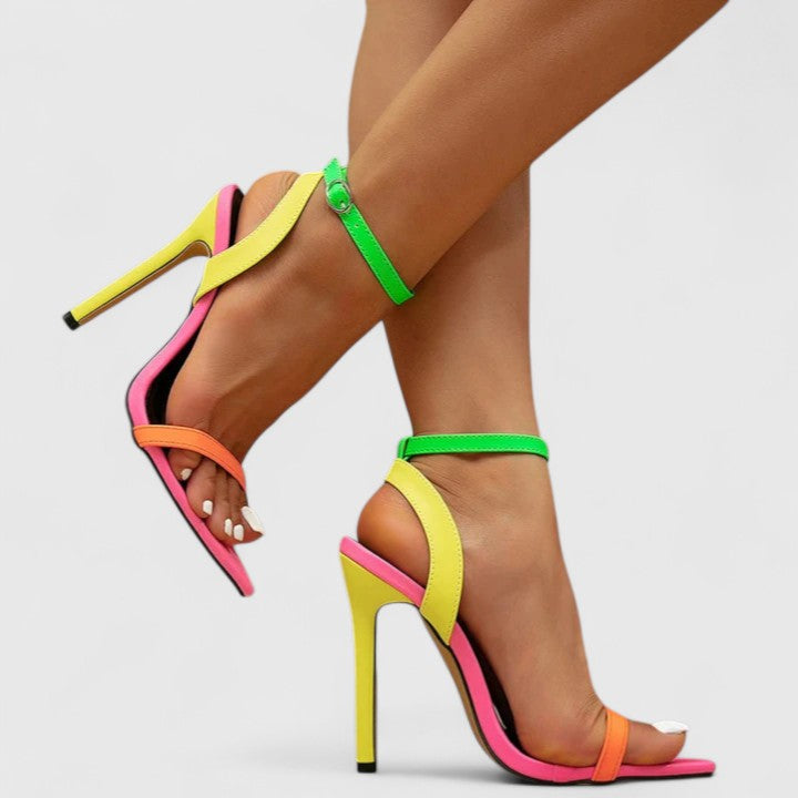 Women's Multicolor Stiletto Heels - Bold Color Block Design | Summer - Multicolor