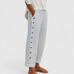 Women's Nautical Striped Tapered Trousers - Relaxed Fit | Summer - Grey