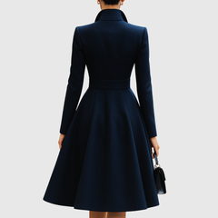 Women's Navy Tailored Midi Dress with Structured Collar | Autumn