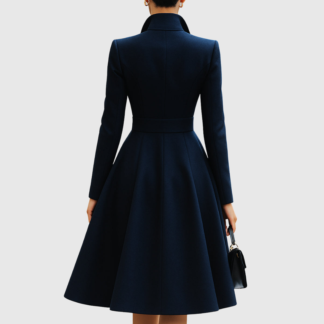 Women's Navy Tailored Midi Dress with Structured Collar | Autumn