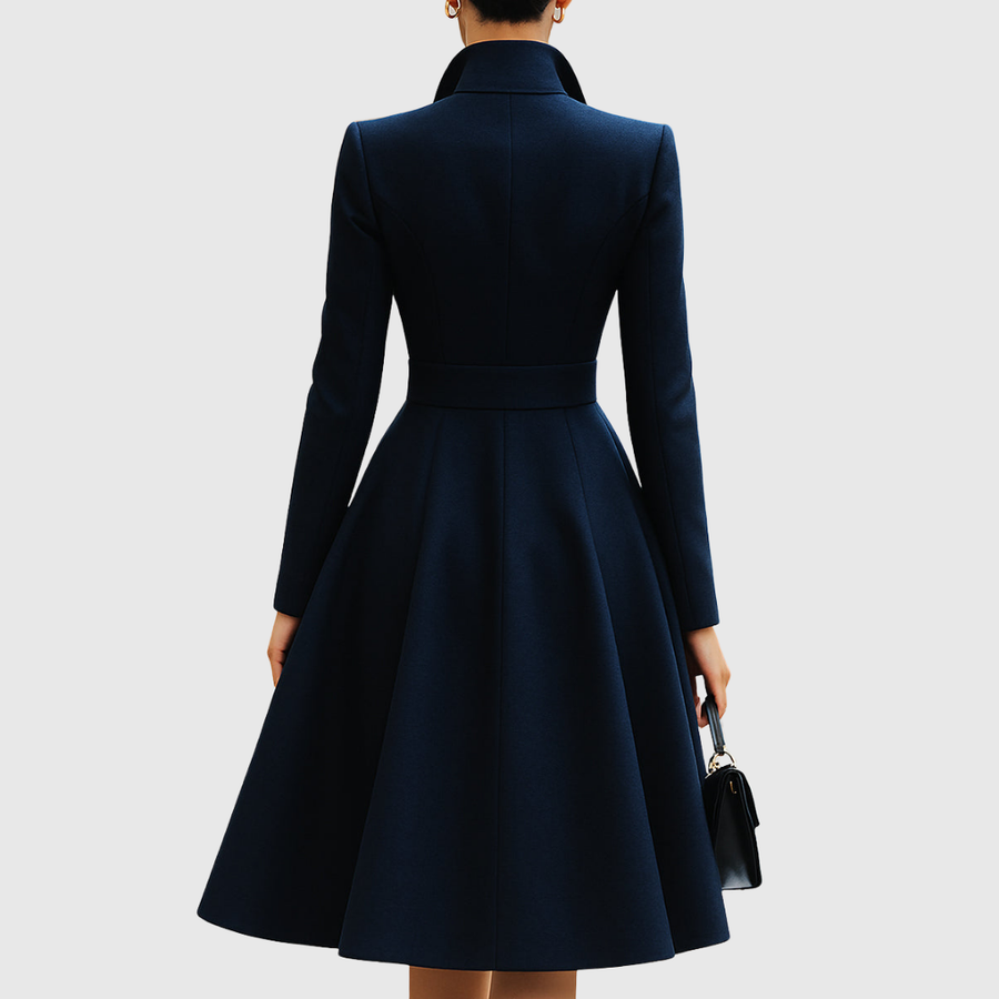 Women's Navy Tailored Midi Dress with Structured Collar | Fall