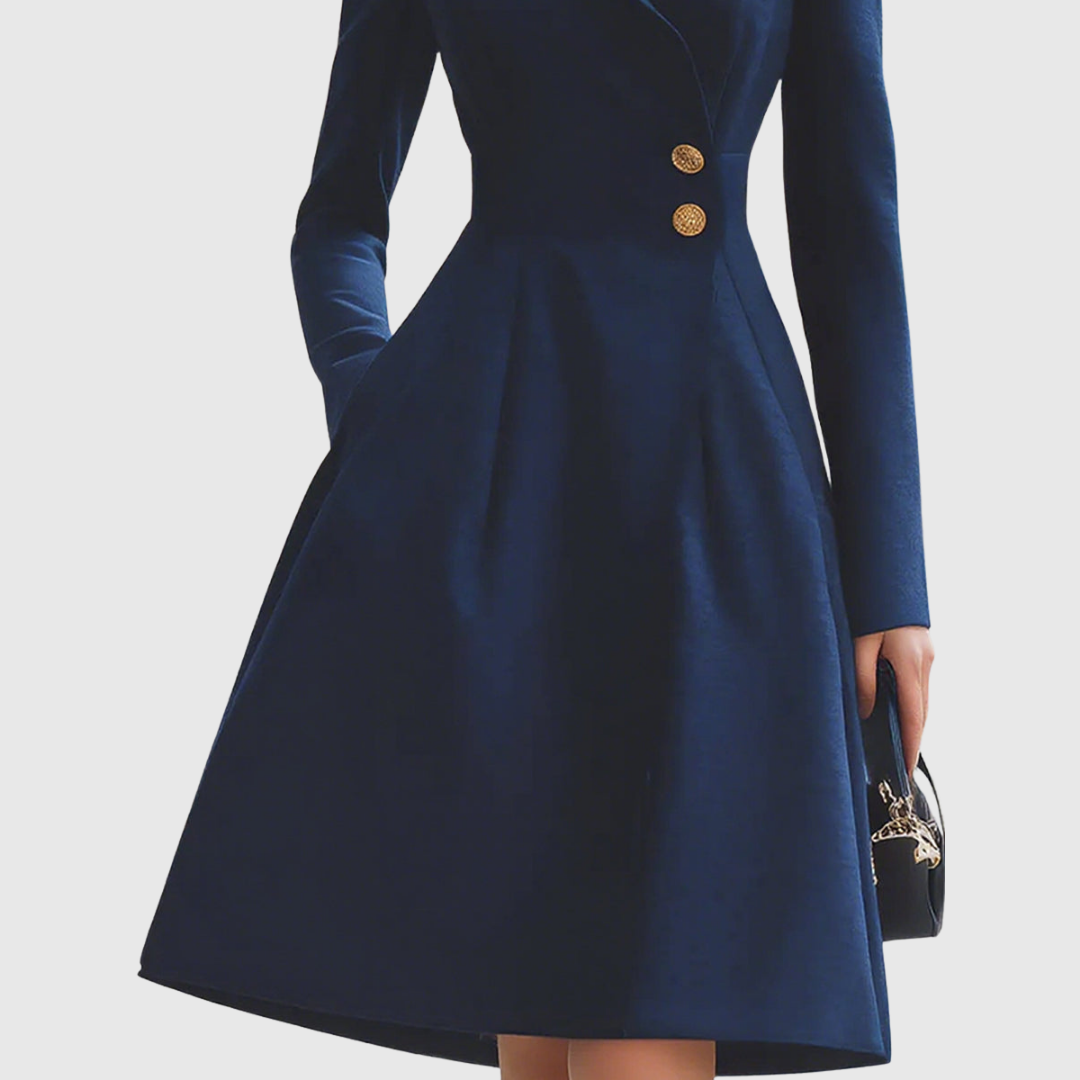 Women's Navy Tailored Midi Dress with Structured Collar | Autumn
