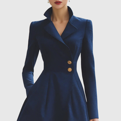Women's Navy Tailored Midi Dress with Structured Collar | Autumn