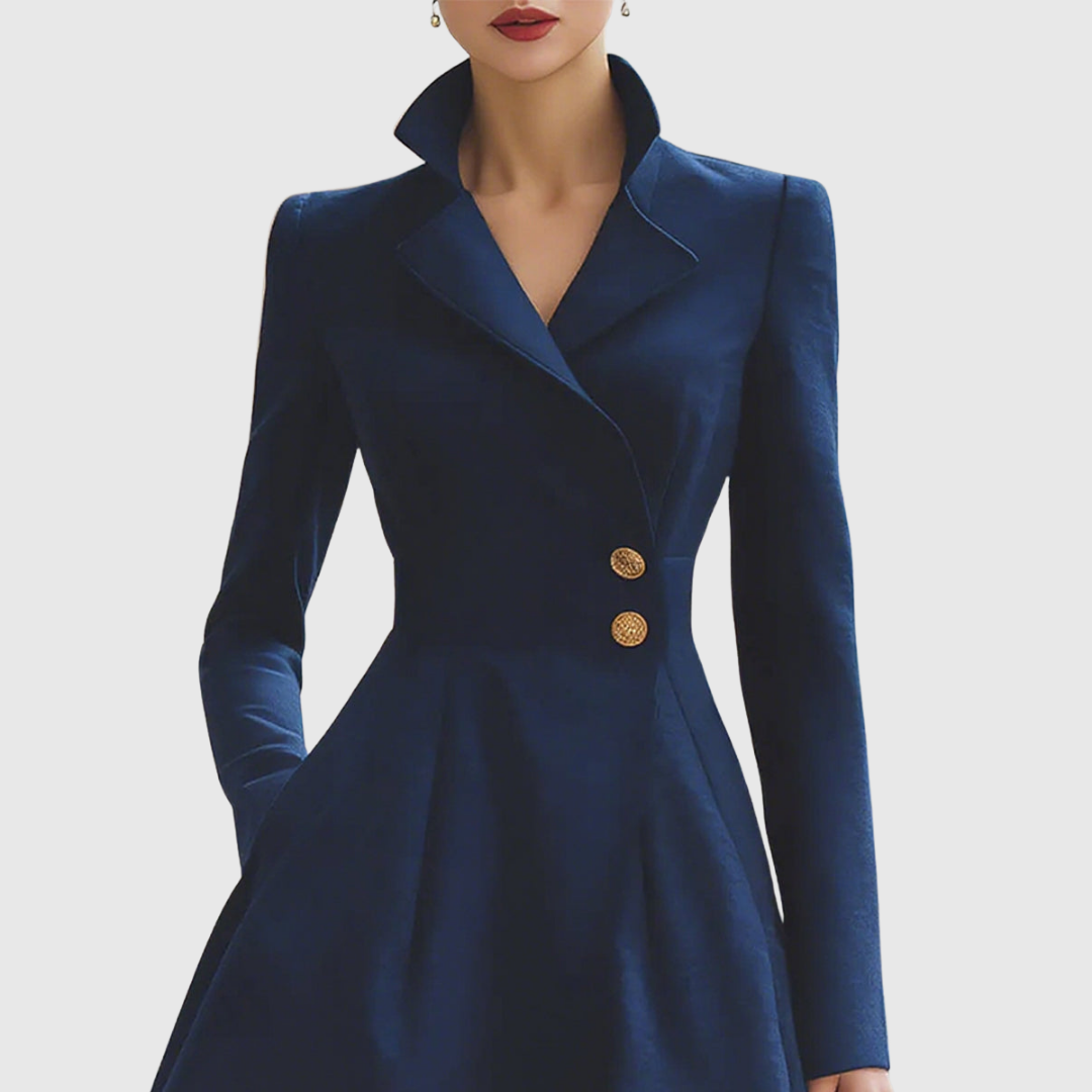 Women's Navy Tailored Midi Dress with Structured Collar | Autumn