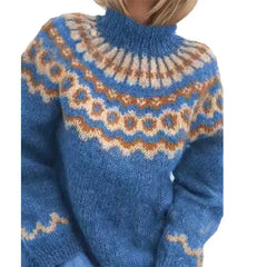Women's Norwegian Pattern Turtleneck Sweater - Classic Warm Knit - Blue