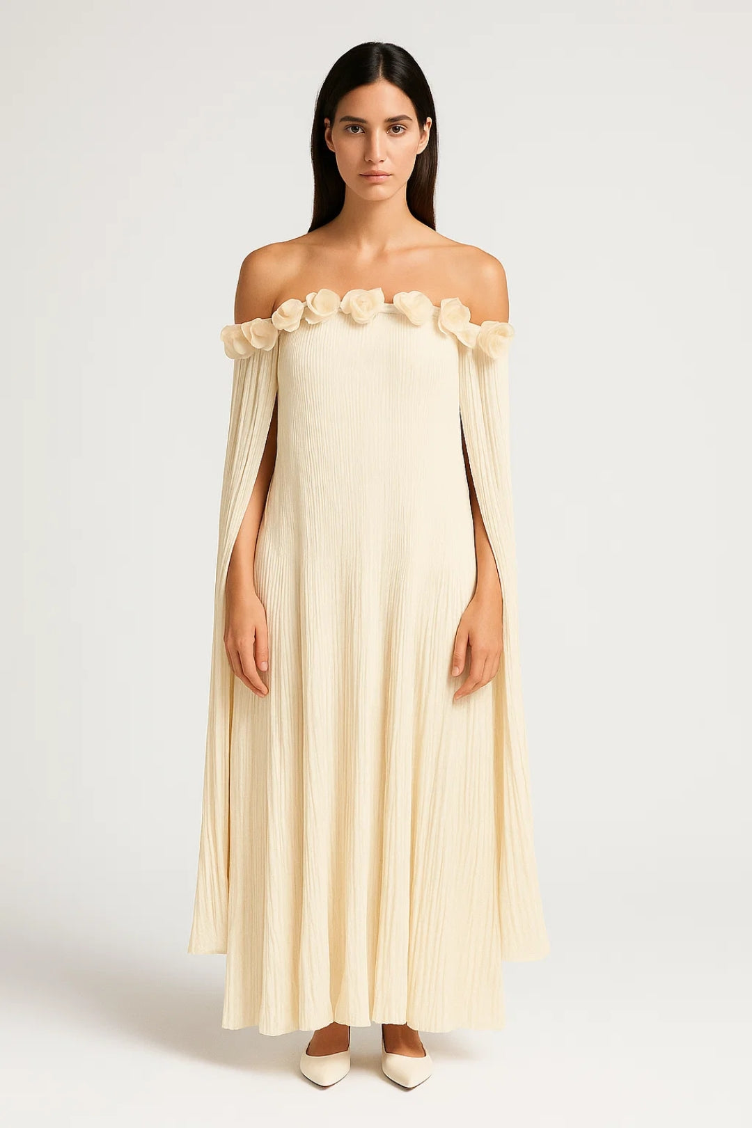 Women's Off-Shoulder Dress | Midi Length | Cream | Summer - Cream