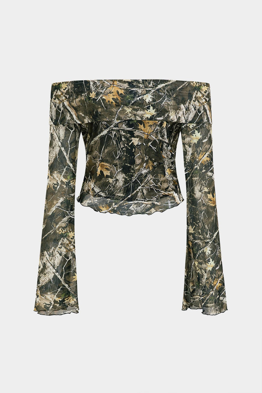 Women's Off-Shoulder Mesh Top - Camouflage Print | Fall
