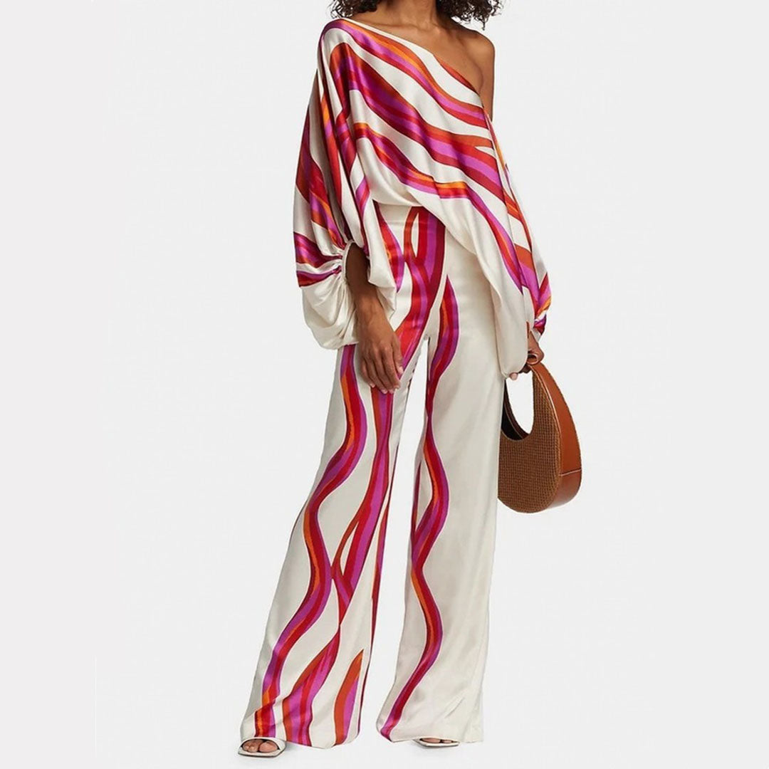 Women's Off-Shoulder Satin Jumpsuit Set | Glamorous Evening | Summer - Purple
