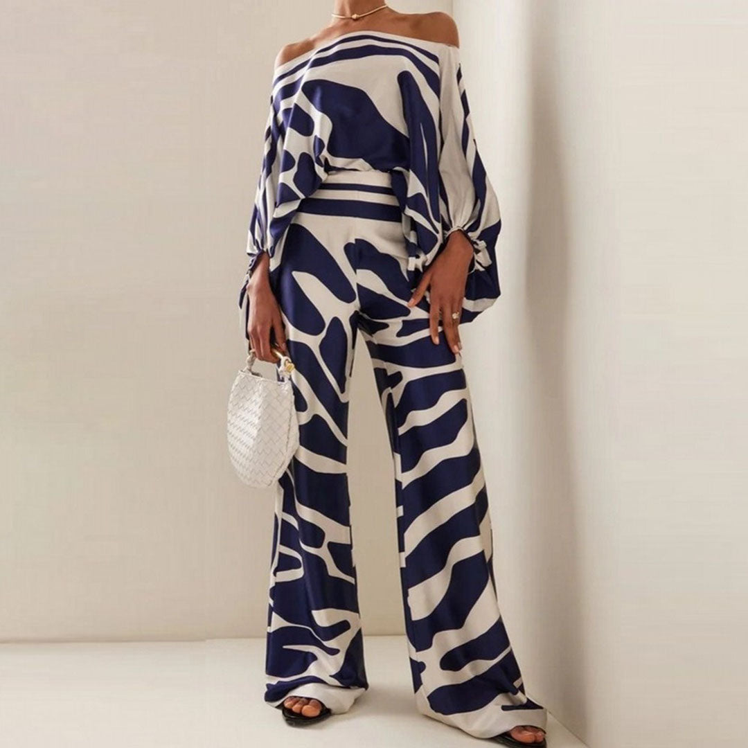 Women's Off-Shoulder Satin Jumpsuit Set | Glamorous Evening | Summer - Royal Blue