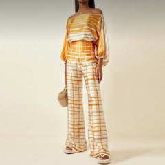 Women's Off-Shoulder Satin Jumpsuit Set | Glamorous Evening | Summer - Yellow