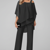 Women's Off-Shoulder Wide-Leg Jumpsuit - Flowing Evening Style - Black
