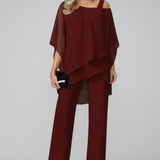 Women's Off-Shoulder Wide-Leg Jumpsuit - Flowing Evening Style - Burgundy
