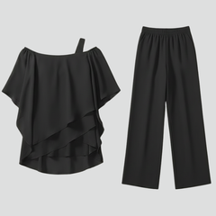 Women's Off-Shoulder Wide-Leg Jumpsuit - Flowing Evening Style