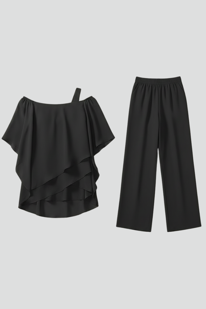 Women's Off-Shoulder Wide-Leg Jumpsuit - Flowing Evening Style