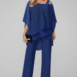 Women's Off-Shoulder Wide-Leg Jumpsuit - Flowing Evening Style - Royal Blue