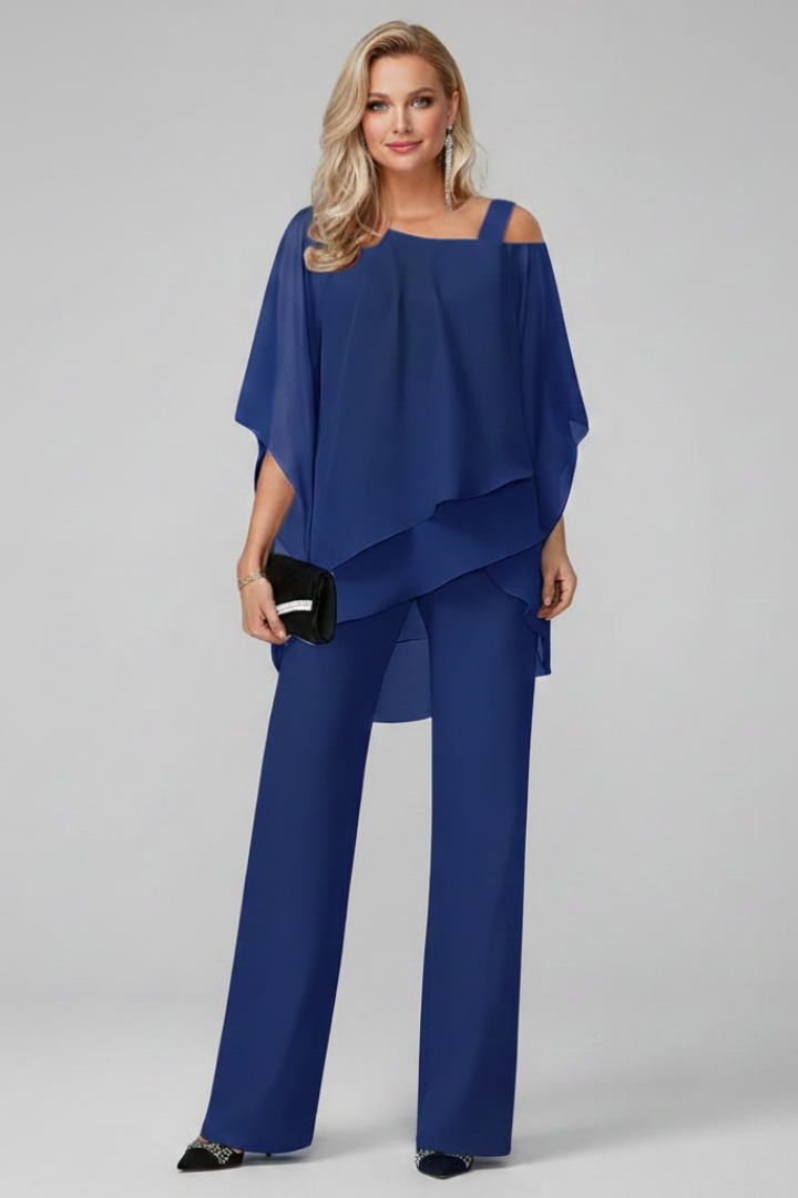Women's Off-Shoulder Wide-Leg Jumpsuit - Flowing Evening Style - Royal Blue
