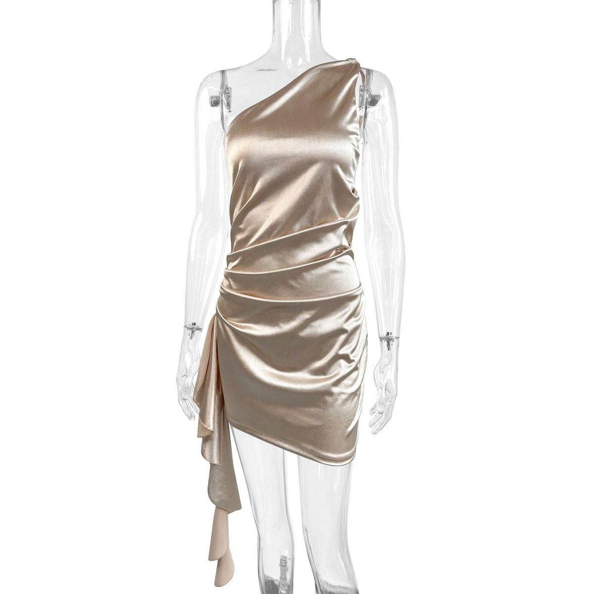 Women's One-Shoulder Asymmetric Draped Satin Cocktail Dress | Summer