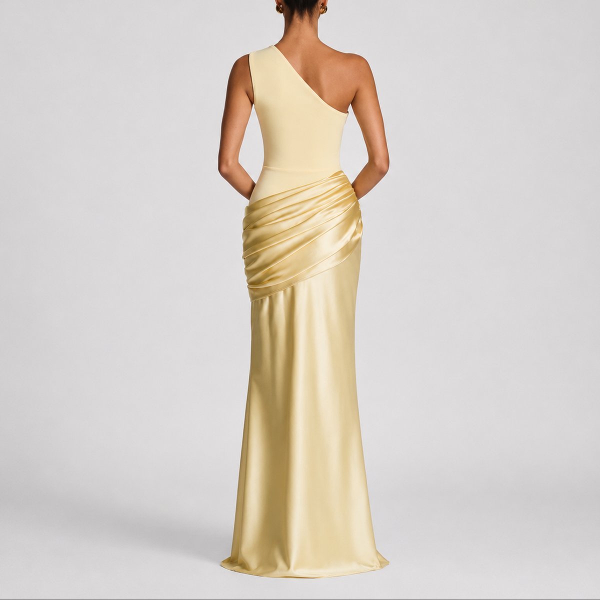 Women's One-Shoulder Draped Satin Maxi Dress - Wedding Guest | Summer
