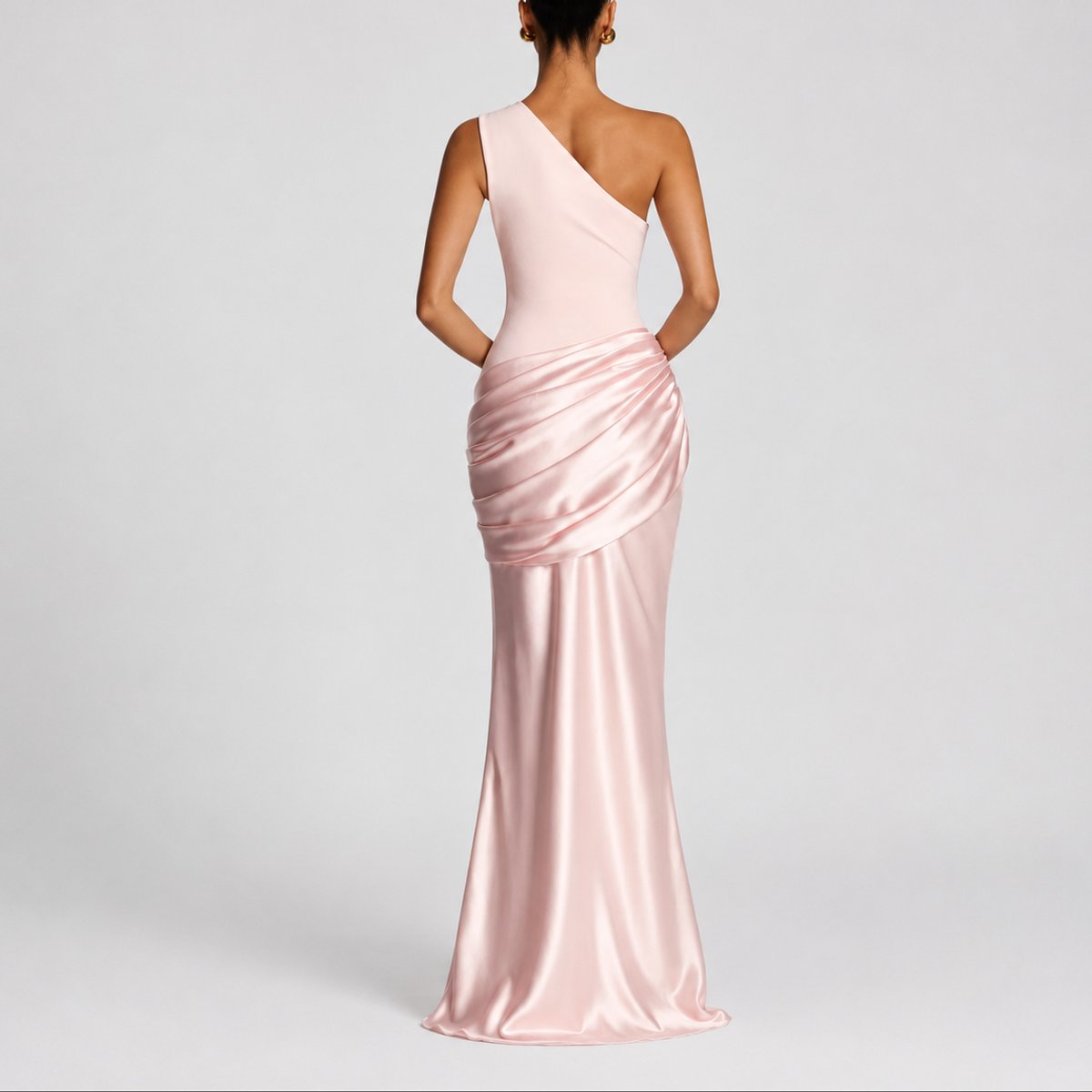 Women's One-Shoulder Draped Satin Maxi Dress - Wedding Guest | Summer