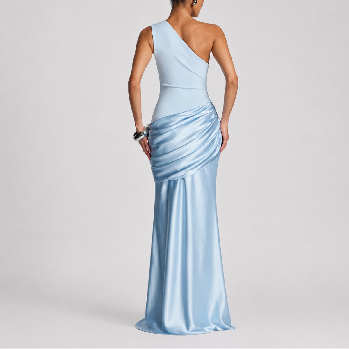 Women's One-Shoulder Draped Satin Maxi Dress - Wedding Guest | Summer
