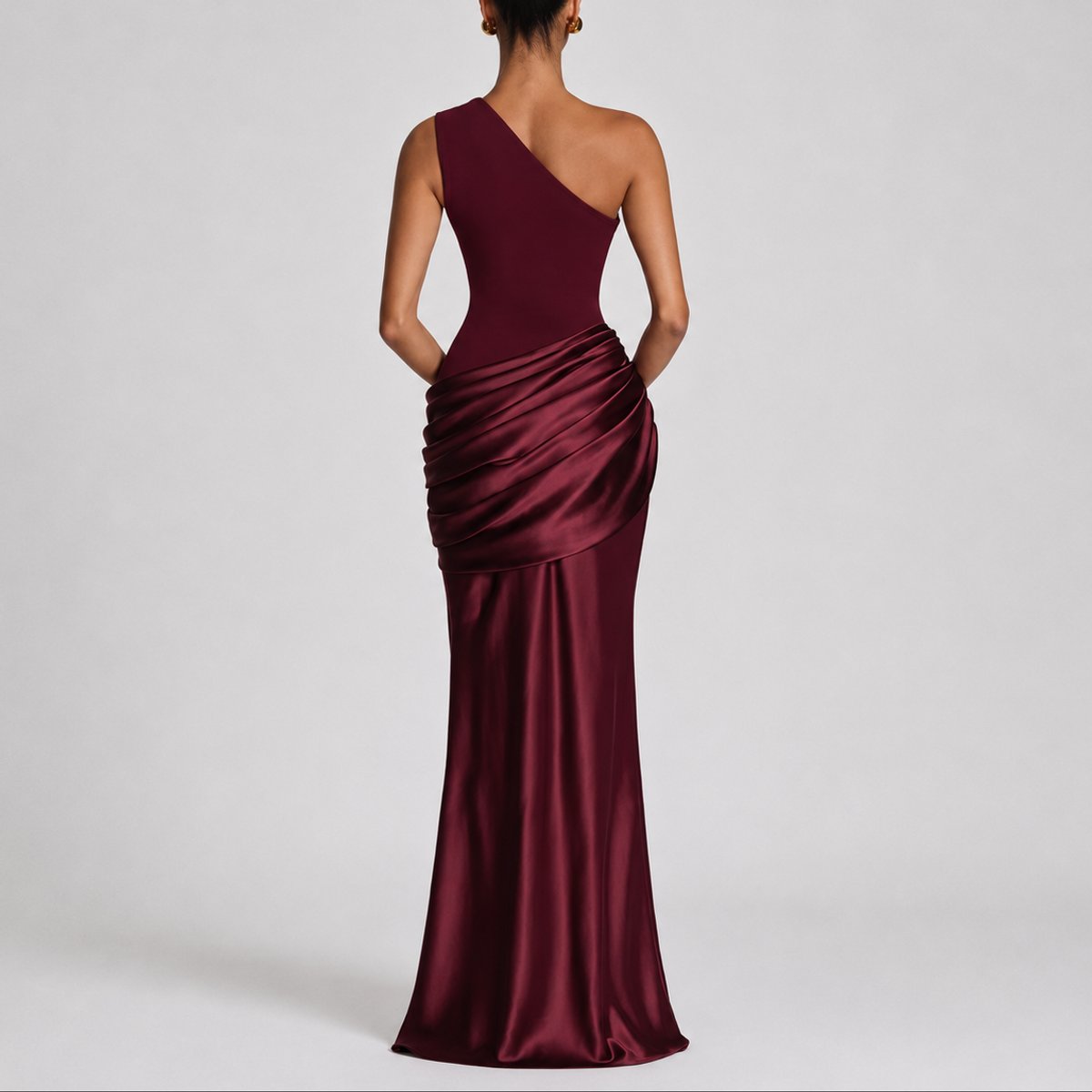 Women's One-Shoulder Draped Satin Maxi Dress - Wedding Guest | Summer