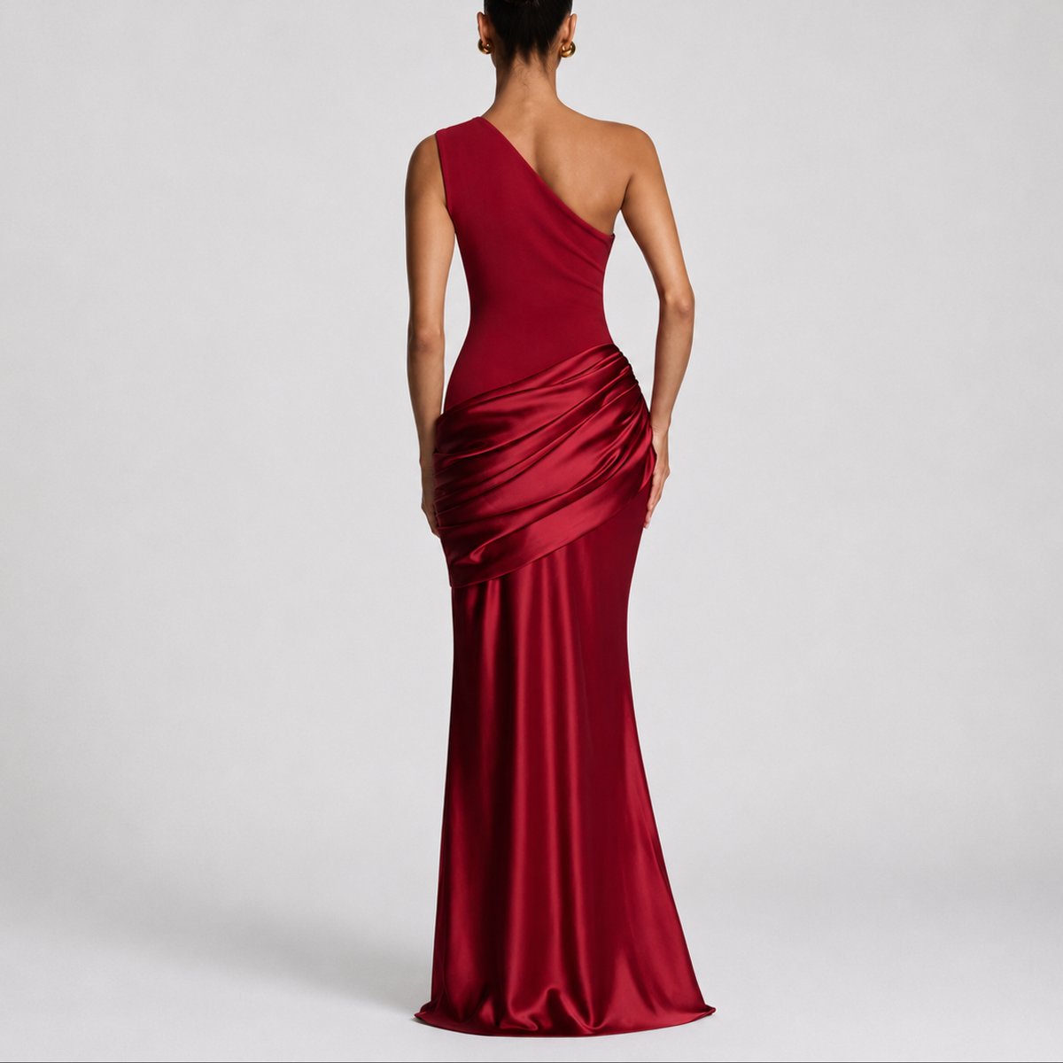 Women's One-Shoulder Draped Satin Maxi Dress - Wedding Guest | Summer
