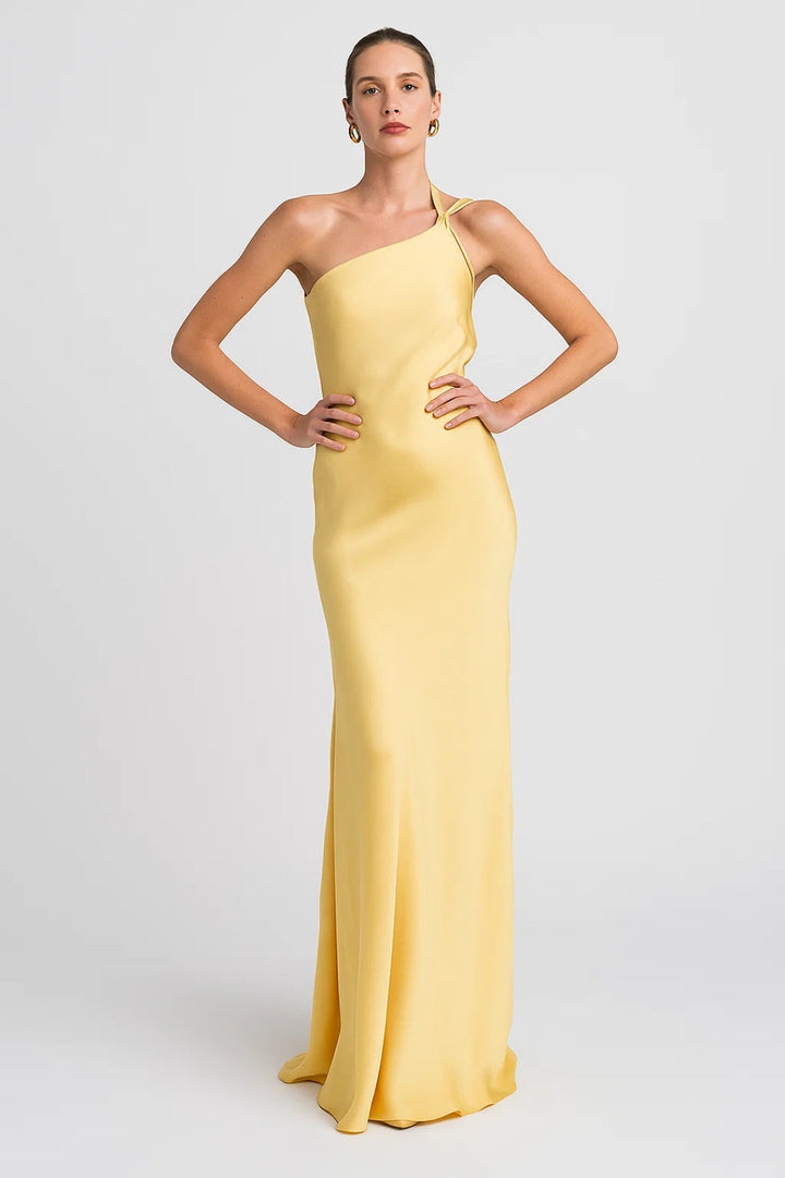 Women's One-Shoulder Dress | Asymmetrical | Maxi | Summer - Yellow