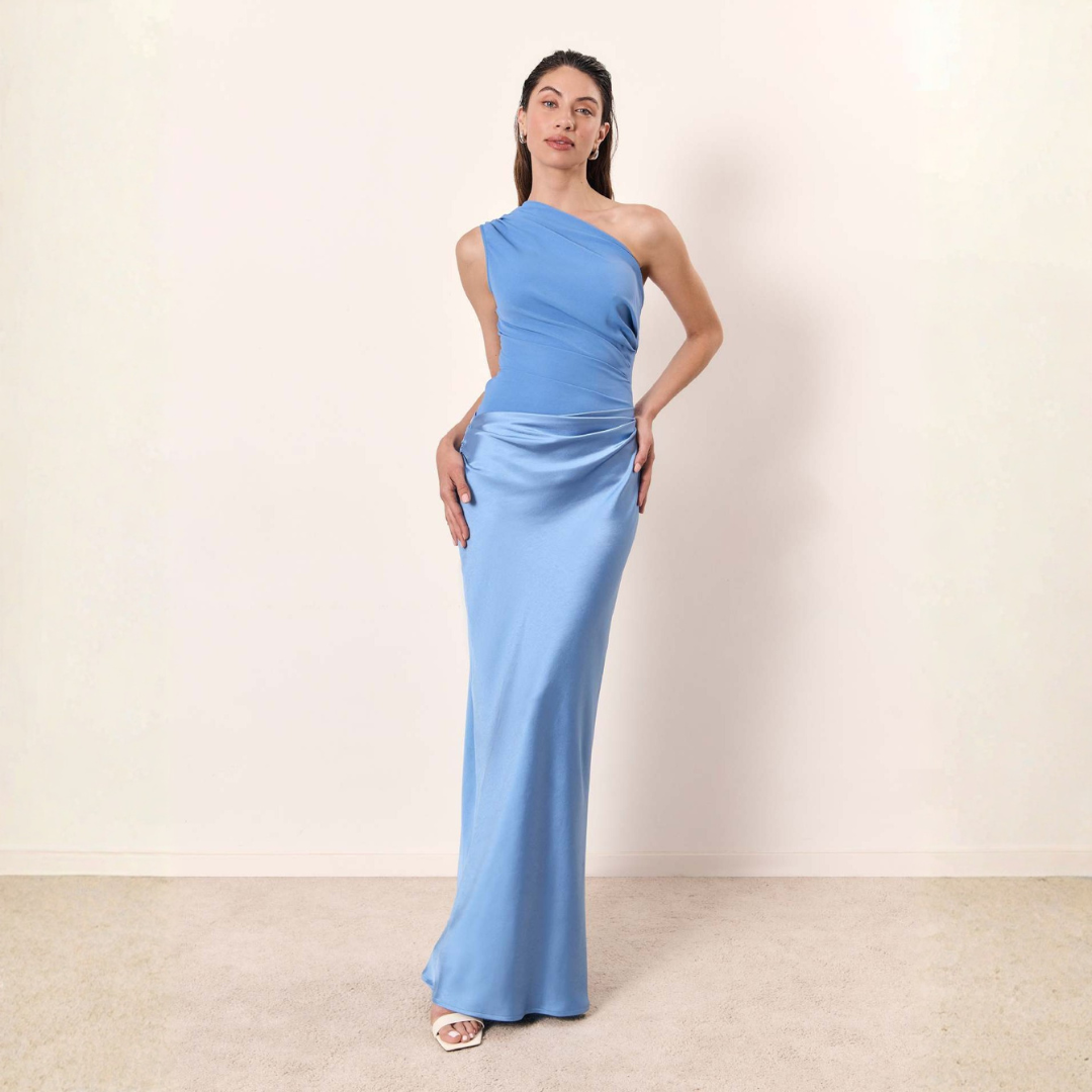 Women's One-Shoulder Evening Dress - Elegant Asymmetric Gown | Summer - Sky Blue