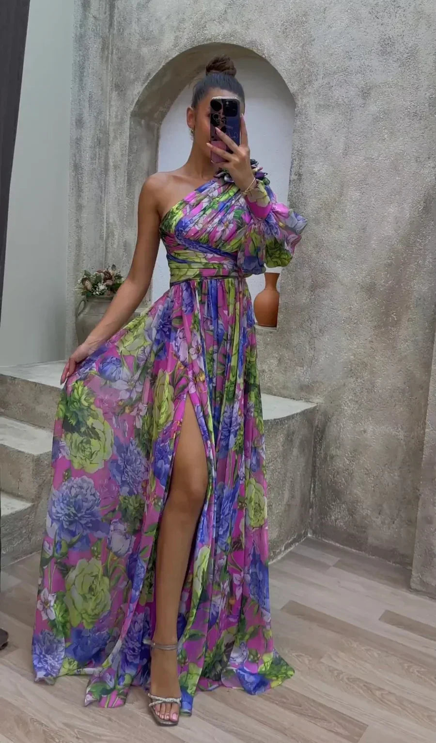 Women's One-Shoulder Floral Dress - Summer Events - Purple