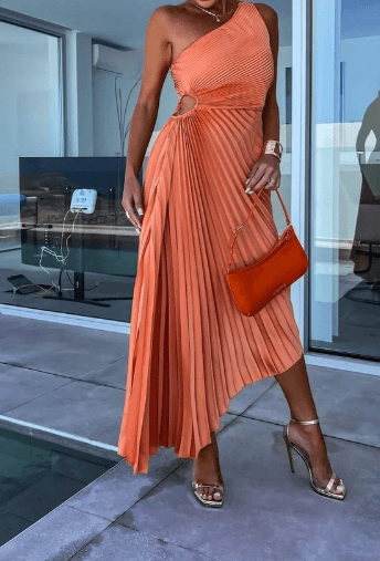 Women's One Shoulder Pleated Maxi Dress - Wedding Guest | Spring
