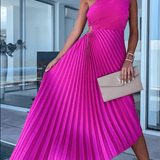 Women's One Shoulder Pleated Maxi Dress - Wedding Guest | Spring - Pink