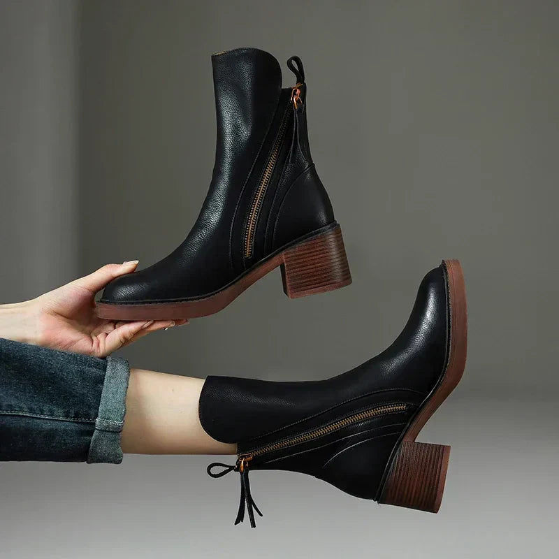 Women's Orthopedic Ankle Boots - Block Heel Support | Autumn - Black