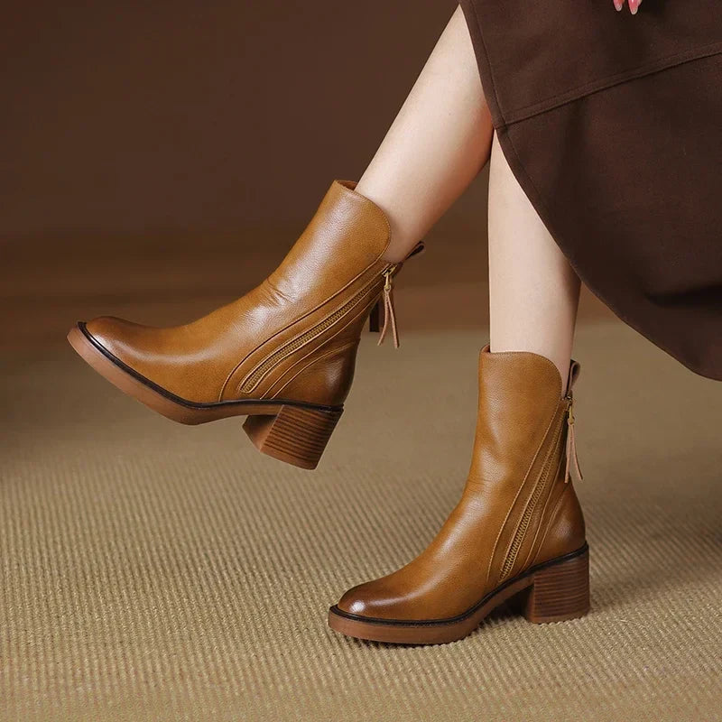 Women's Orthopedic Ankle Boots - Block Heel Support | Autumn - Brown