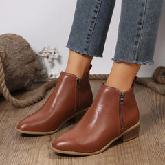 Women's Orthopedic Ankle Boots with Side Zipper - Black | Autumn - Brown