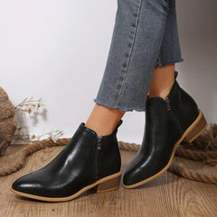 Women's Orthopedic Ankle Boots with Side Zipper - Black | Autumn